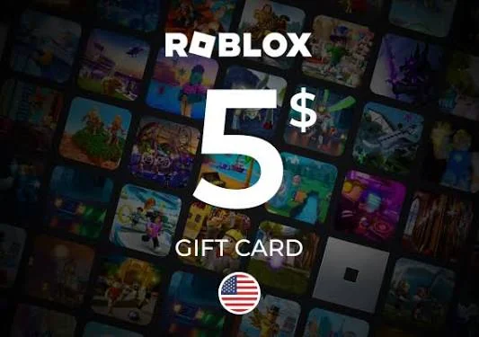 Roblox gift card artwork showing a $5 printed value and a United States flag